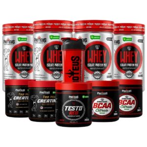 Whey Protein Isolado Mix 2kg + Topmix Creatina Definition + Bcaa Aminoácidos + Testo Red Vasodilatador + Coqueteleira