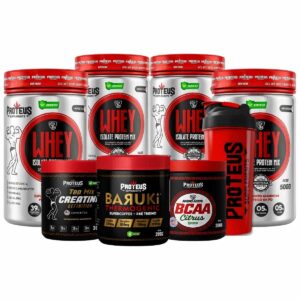Whey Protein Isolado Mix 2kg + Topmix Creatina Definition + Bcaa Aminoácidos + Baruki Termogênico + Coqueteleira