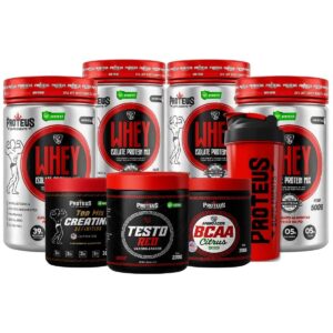 Whey Protein Isolado Mix 2kg + Topmix Creatina Definition + Bcaa Aminoácidos + Testo Red + Coqueteleira